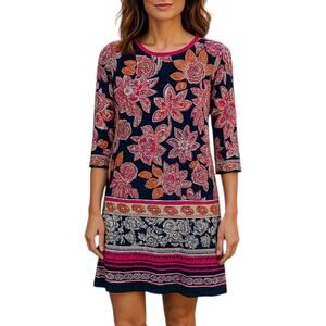 Eliza J Floral Printed Shift Dress 3/4 Sleeve Pink Navy Size 6